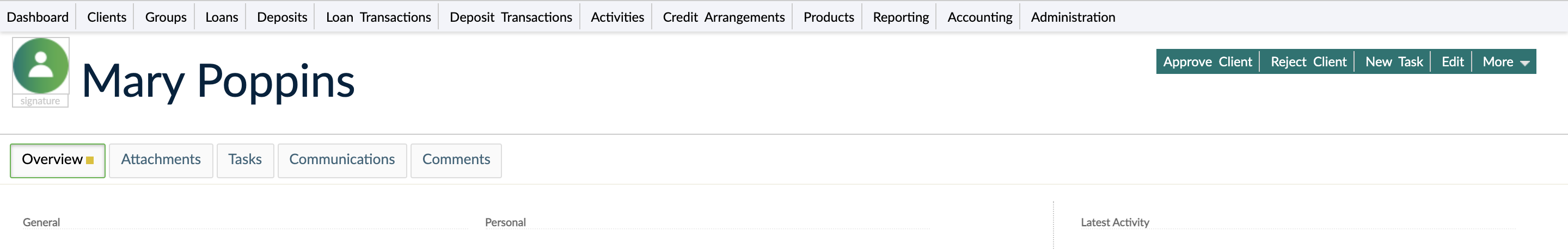 A client in pending approval state